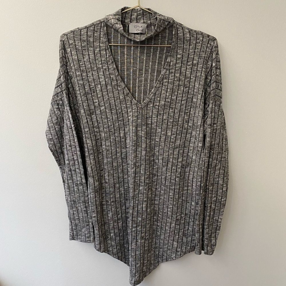 Grey Slouchy Choker Light Weight Ribbed Top  S